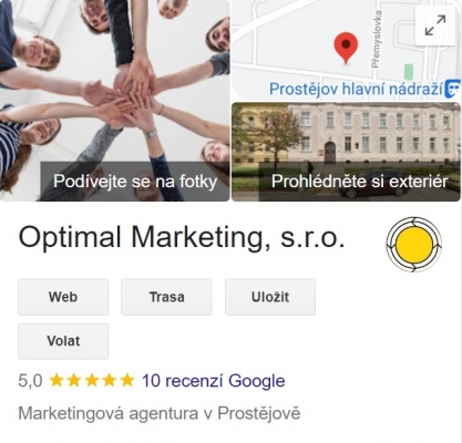 (Screen Firemního profilu na Googlu, Optimal Marketing s.r.o.)