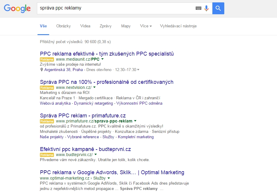 4 pozice reklam v Google AdWords