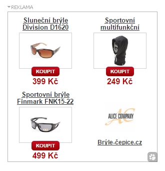 Sklik - Dynamický remarketing - ukázka inzerátu Brýle-čepice.cz