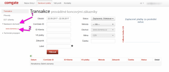 Nastavení platební brány ComGate