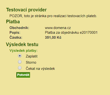 Testovací rozhraní