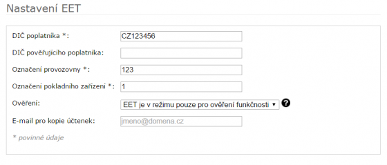 Nastavení EET