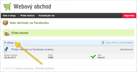 Přejděte na editaci e-shopu
