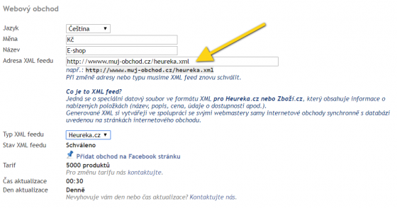 Změňte adresu XML feedu
