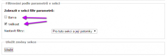 Nastavení parametru pro danou sekci