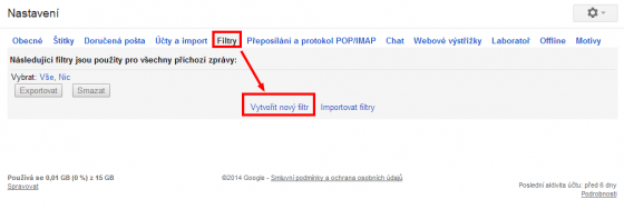 Nastavení filtrů