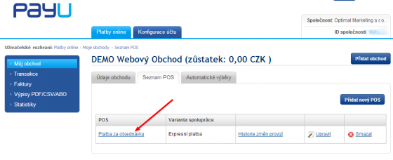 Konfigurační klíče POS 2/3