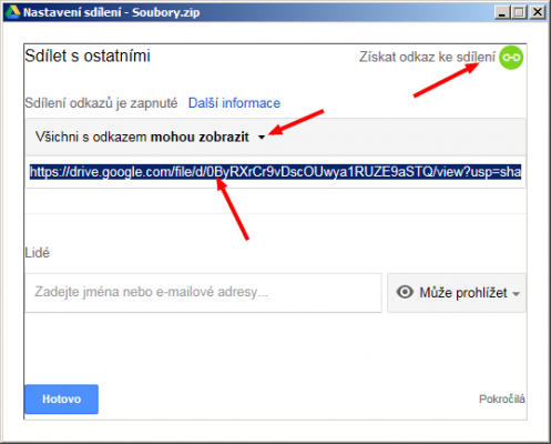 Nastavení sdílení pomocí Google Disku